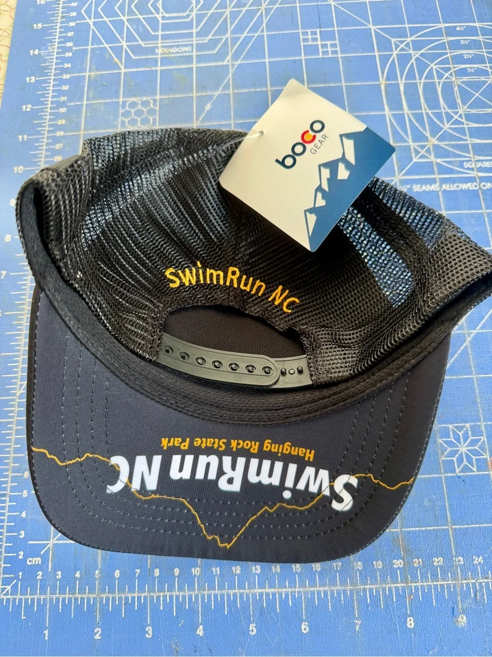 Boco Gear black and white SwimRun NC Skeleton Trucker Hat